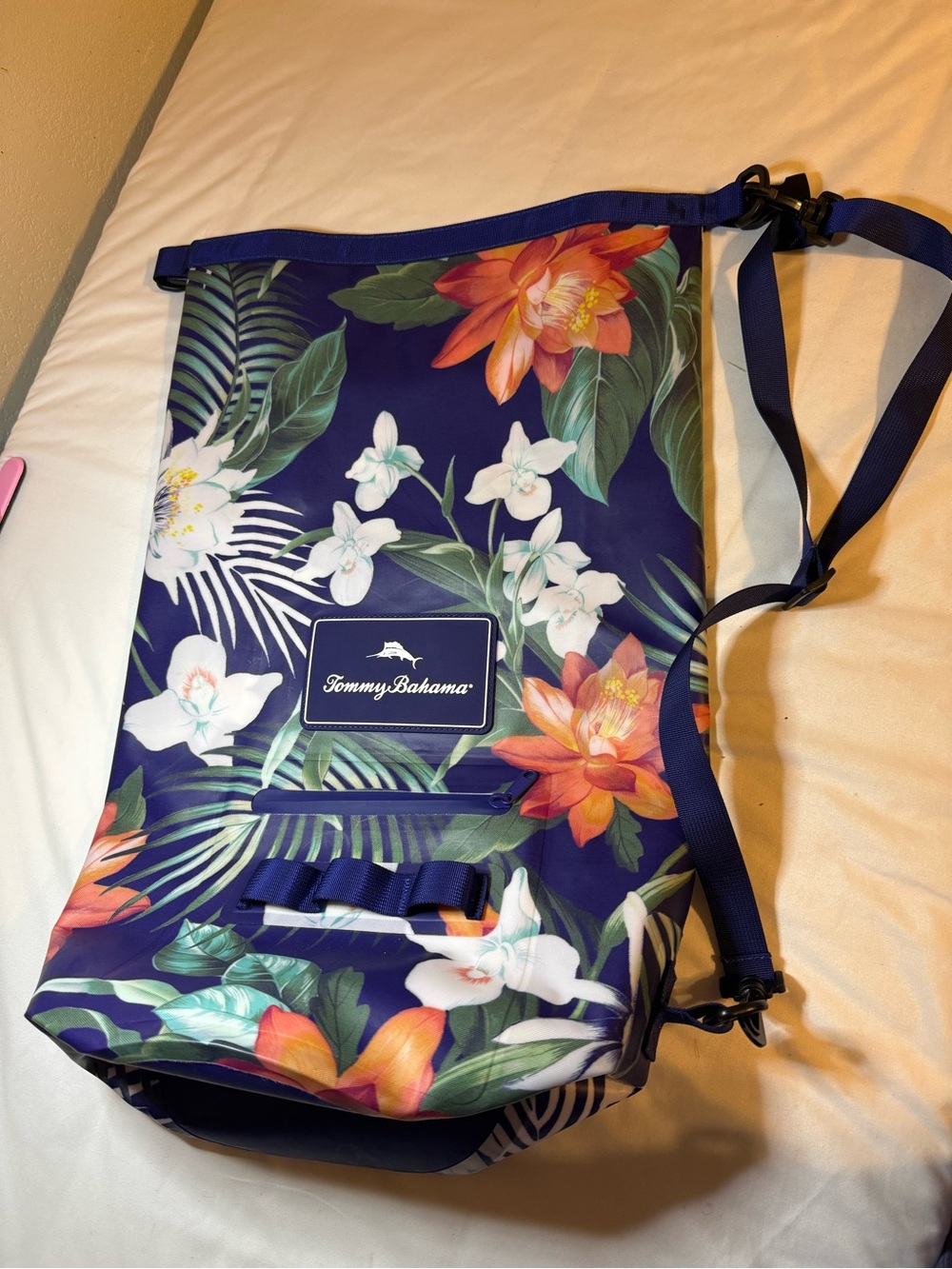 Tommy Bahama Navy Floral Roll-Top Crossbody waterproof Bag